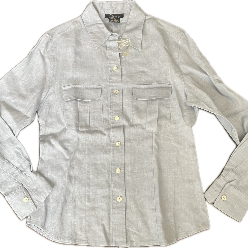 🆕 Vintage Blue Fitted Button Down Linen Shirt